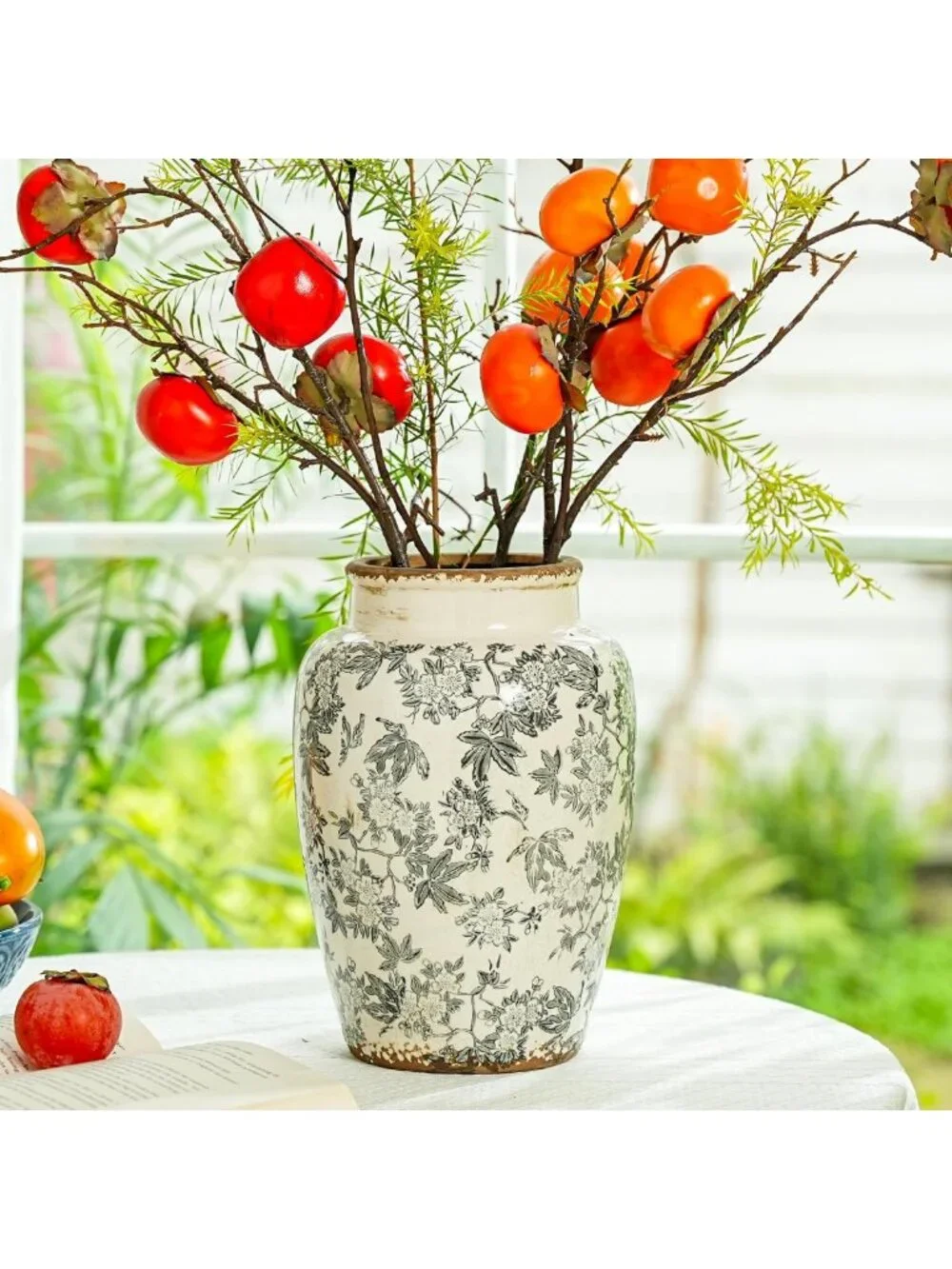 Vintage Grey Ice Cracked Glaze Ceramic Flower Vase - Elegant Home Decor Accent